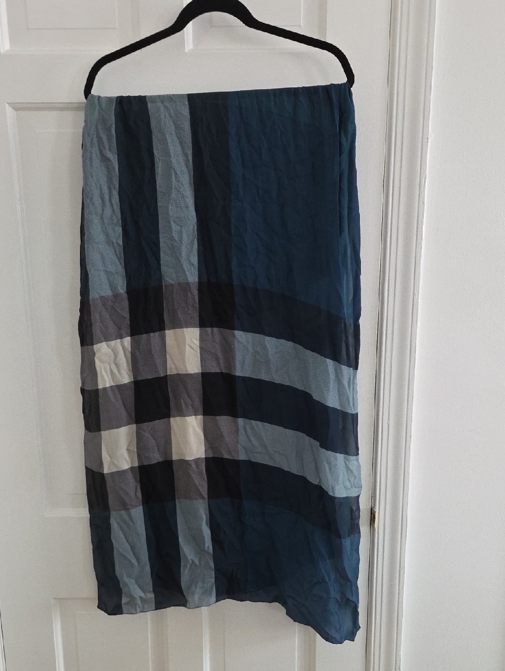 Burberry Striped Navy, Light Blue and Gray Silk Scarf